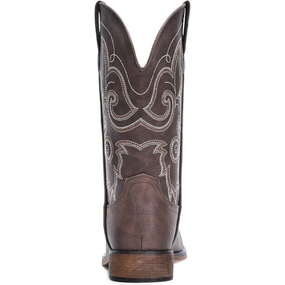 Women Brown Square Toe Western Mid Calf Embroidered Cowgirl Pull On Boots - Picture 7 of 9